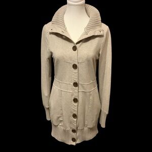 OLD NAVY CREAM BUTTON DOWN LONG SLEEVE RIB KNIT TRIM SWEATER/ Size S